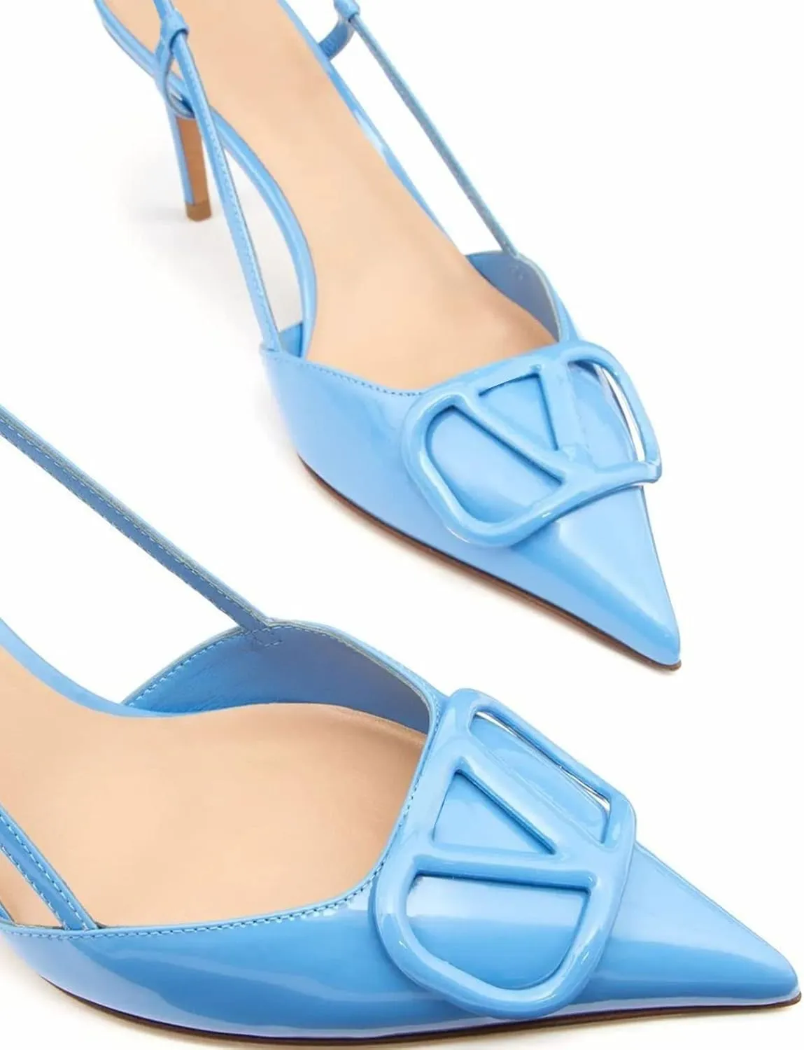 Women Heeled Slingback Sandals Closed Pointed Toe Stiletto High Heels Patent Leather Pumps Slip-On Backless Evening Prom Party Dress Shoes