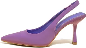Women High-Heel Fabric Slingback Pumps Kitten Heel Pointed Toe Slip-On Back Strap Sandals Mules Court Shoes