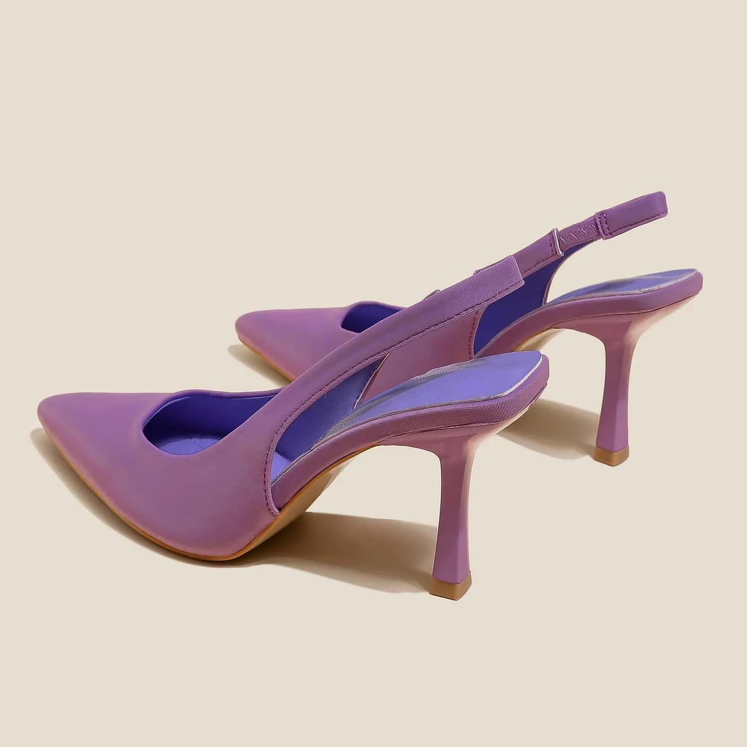 Women High-Heel Fabric Slingback Pumps Kitten Heel Pointed Toe Slip-On Back Strap Sandals Mules Court Shoes