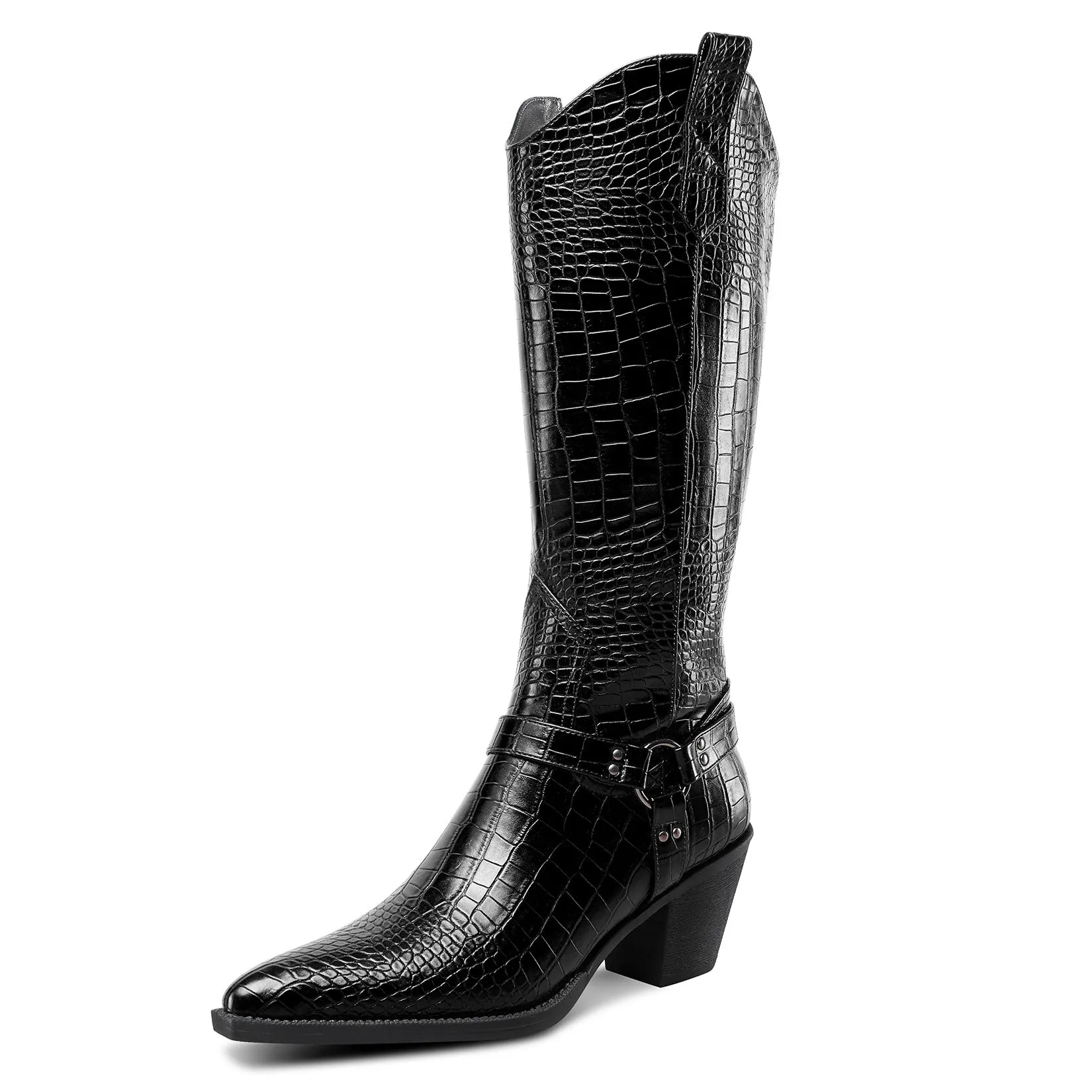 Women Ladies Cowboy Boots for Women Western Cowgirl Boots Embroidered Pointed Toe Mid Calf Boots with Chunky Block Heel 6CM Heels
