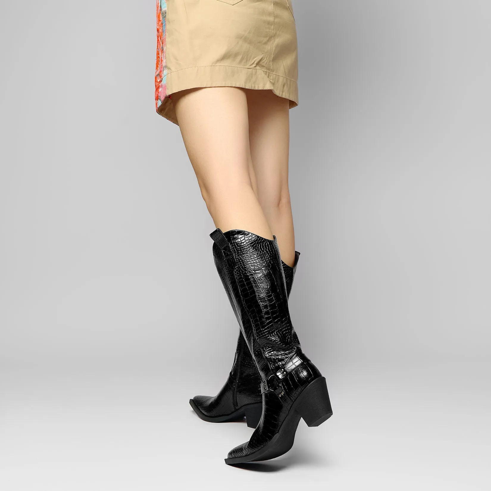 Women Ladies Cowboy Boots for Women Western Cowgirl Boots Embroidered Pointed Toe Mid Calf Boots with Chunky Block Heel 6CM Heels