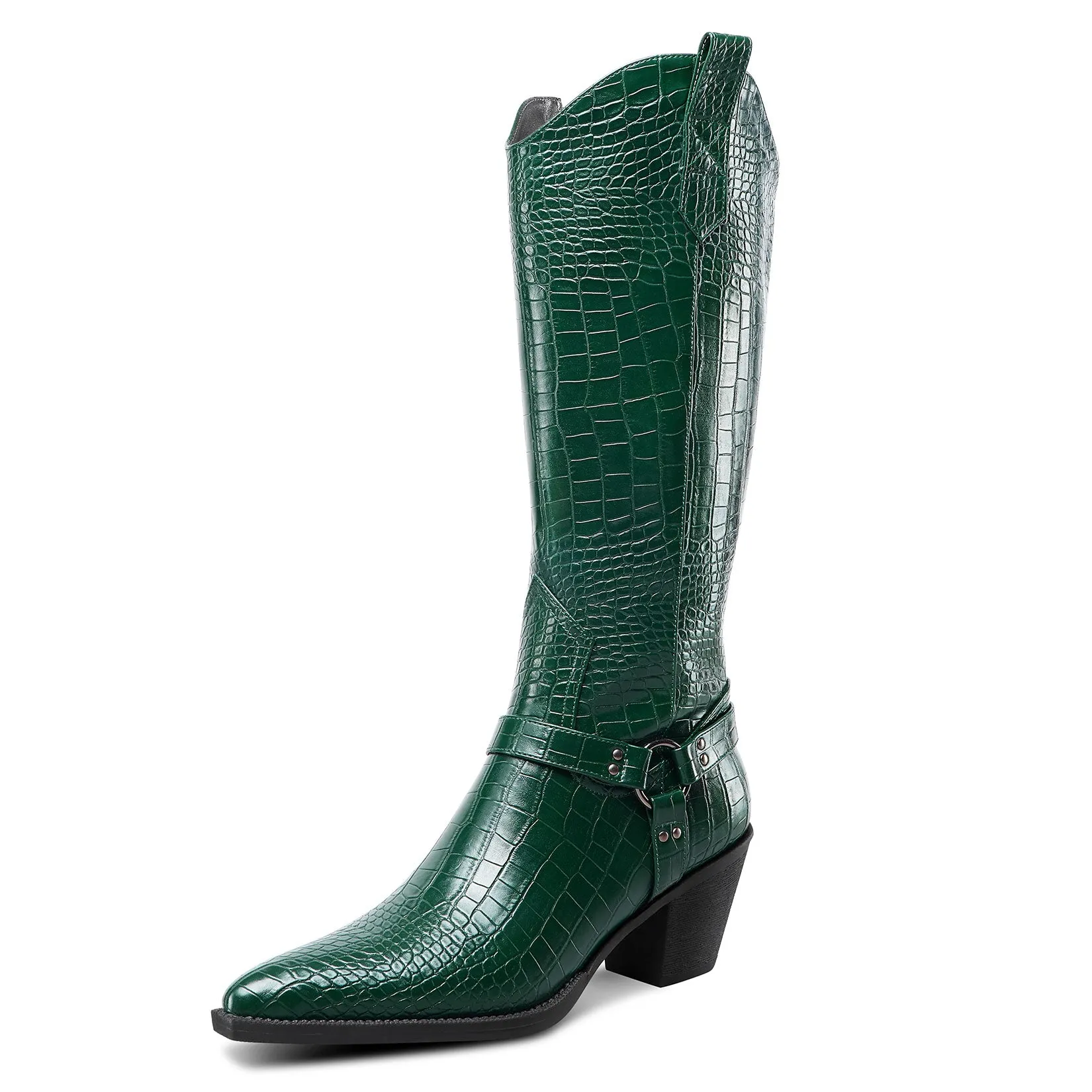 Women Ladies Cowboy Boots for Women Western Cowgirl Boots Embroidered Pointed Toe Mid Calf Boots with Chunky Block Heel 6CM Heels