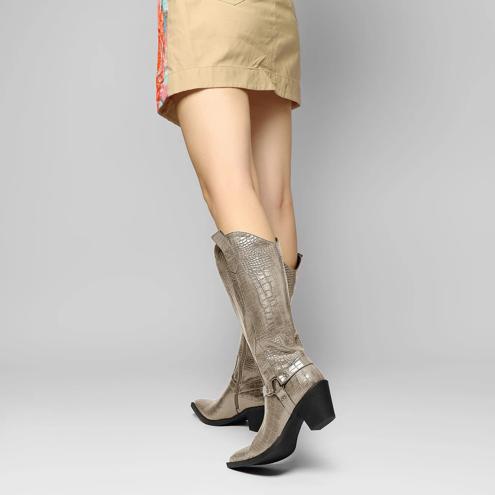 Women Ladies Cowboy Boots for Women Western Cowgirl Boots Embroidered Pointed Toe Mid Calf Boots with Chunky Block Heel 6CM Heels