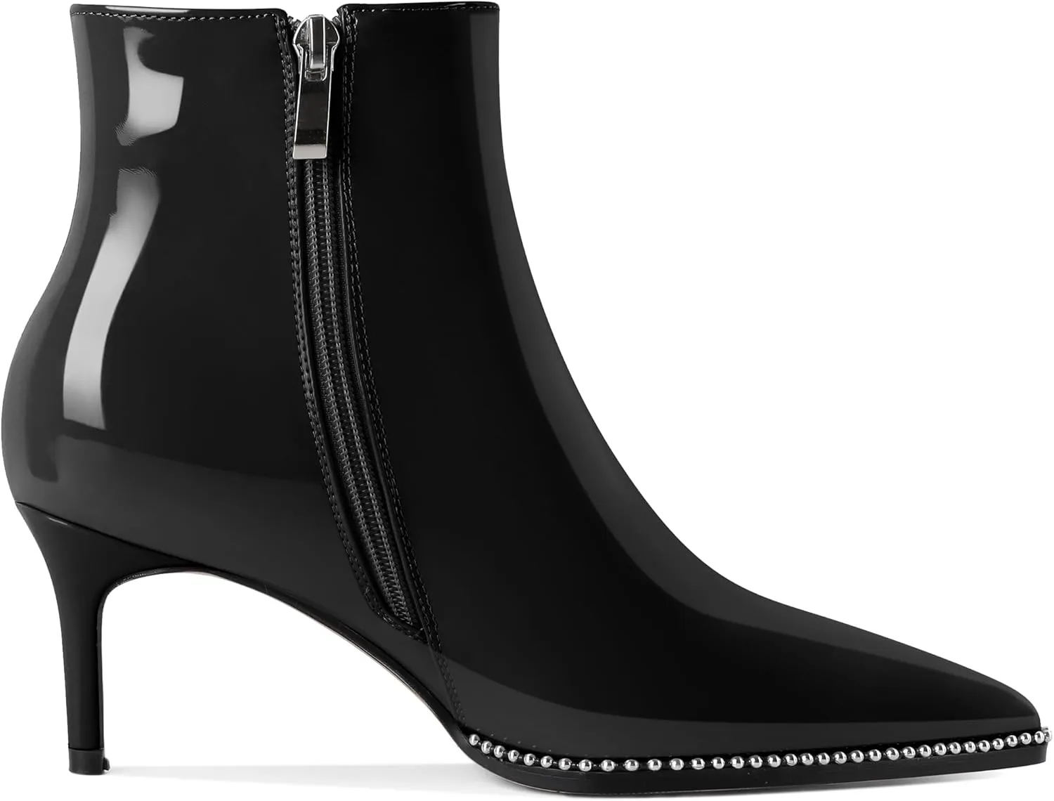 Women Low Heel Boots Pointed Toe with Beaded Short Boot Zipper Kitten Heel Booties 2.5 Inch
