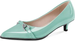 Women Low Heels Kitten Heel Pumps Ladies Beaded Pump Closed Pointd Toe Buckle Bow Shoes Slip On Office Wedding Work Evening 1.5 Inch Heel