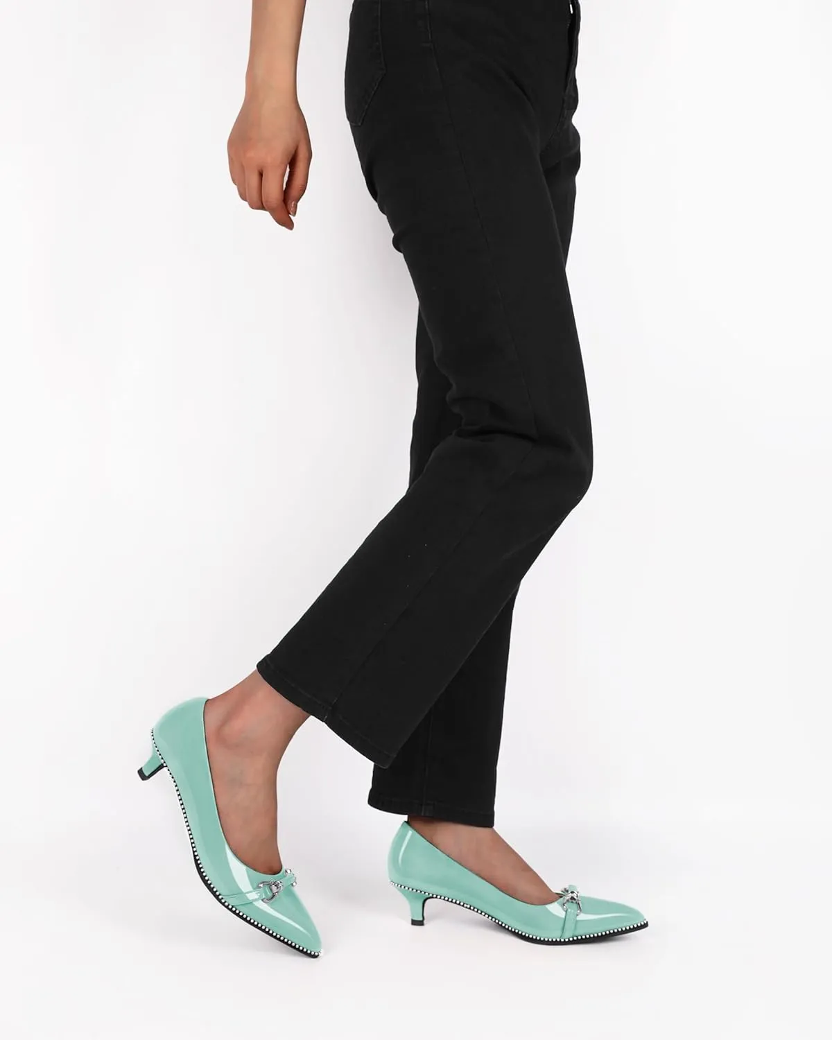 Women Low Heels Kitten Heel Pumps Ladies Beaded Pump Closed Pointd Toe Buckle Bow Shoes Slip On Office Wedding Work Evening 1.5 Inch Heel