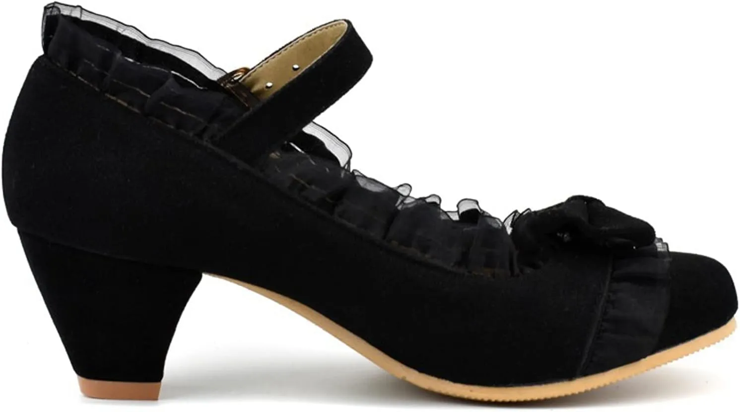 Women Mary Janes Cute Lolita Shoes Ladies Ankle Strap Bow Lace Round Toe Block Mid Heel Dress Pumps