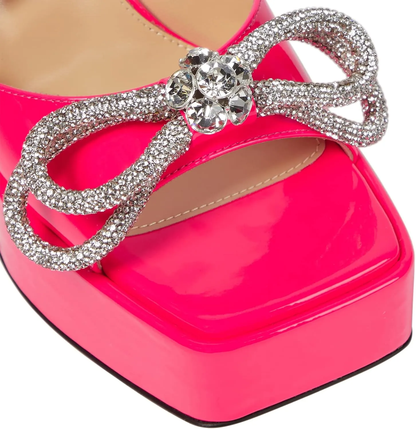 Women Platform Pumps Rhinestone Double Bow Chunky Heeled Sandals Crystal Embellished Ankle Strap Buckle Shoes Satin Pointed Toe Pumps Tapered Block Heel Dress Shoes for Women