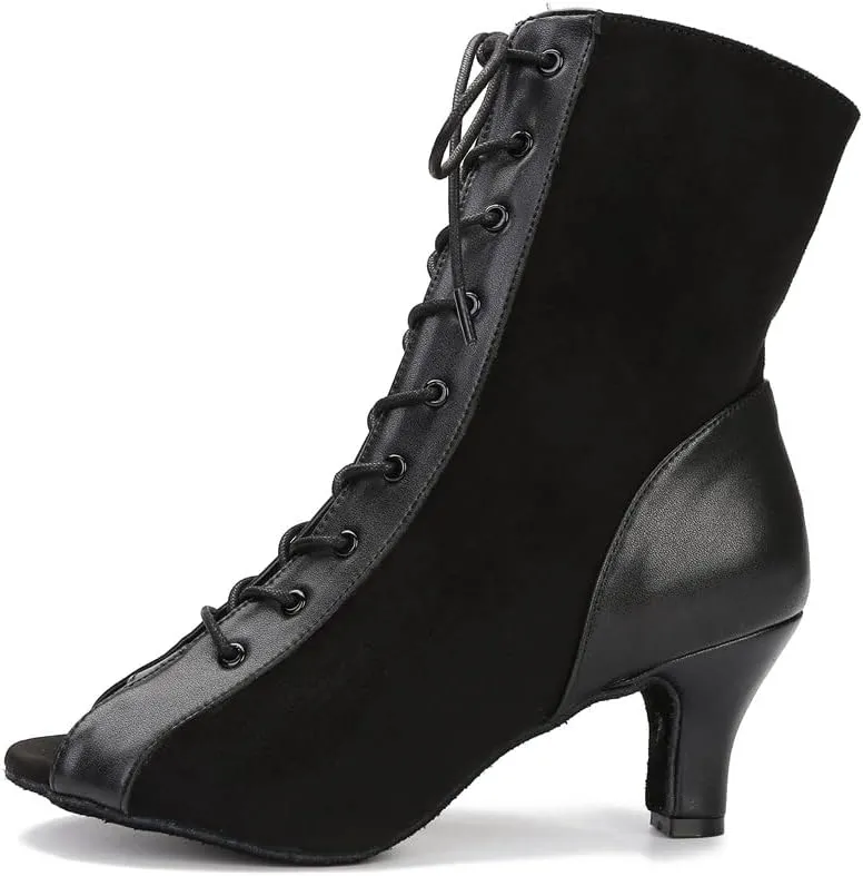 Women Suede Ballroom Dance Boots Latin Salsa Dress Shoes Practice Footwear 2.5inch 3.5inch Heels YT22