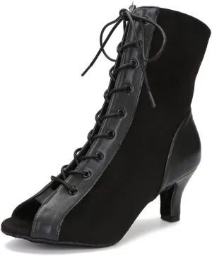 Women Suede Ballroom Dance Boots Latin Salsa Dress Shoes Practice Footwear 2.5inch 3.5inch Heels YT22