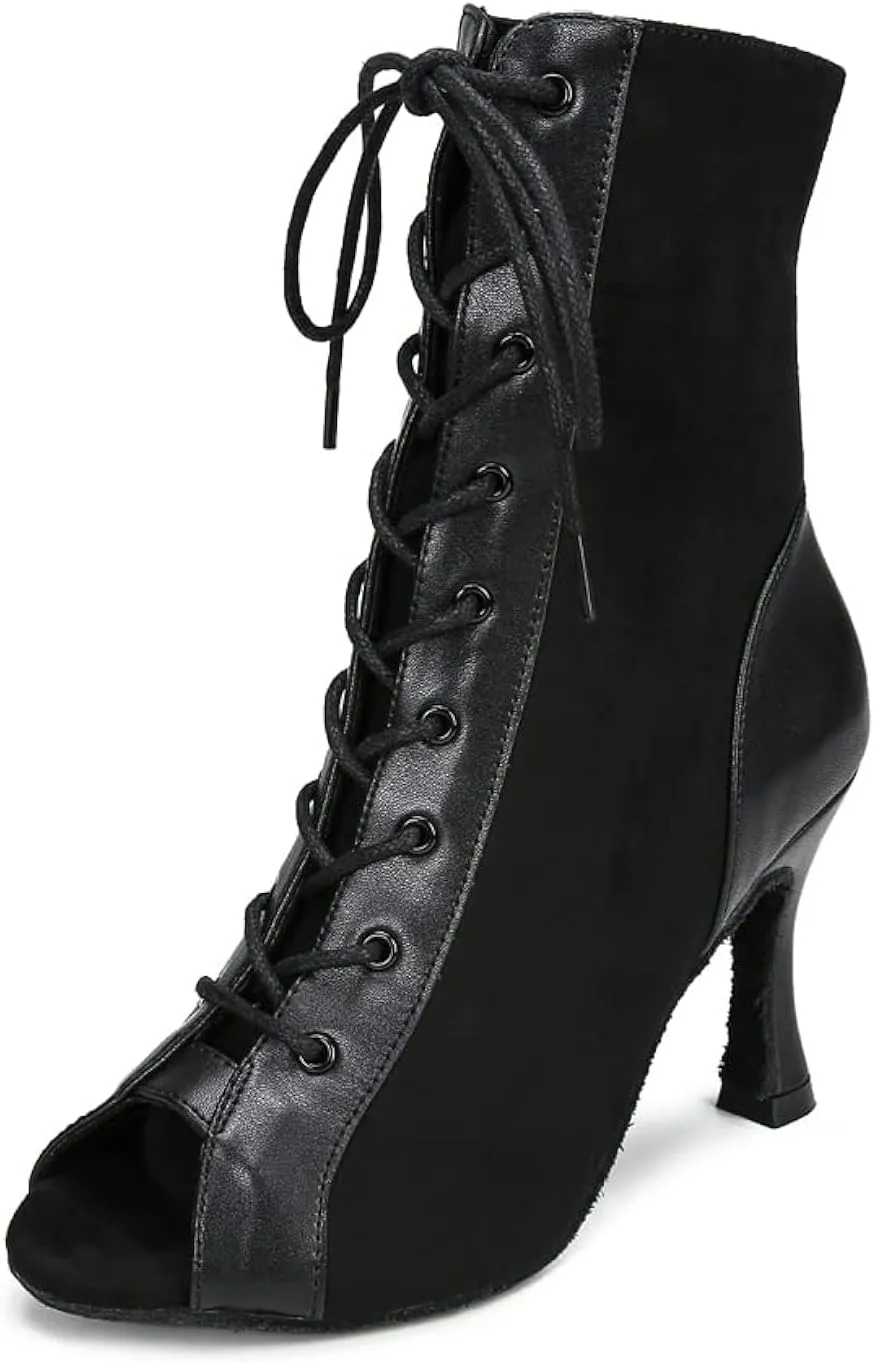 Women Suede Ballroom Dance Boots Latin Salsa Dress Shoes Practice Footwear 2.5inch 3.5inch Heels YT22