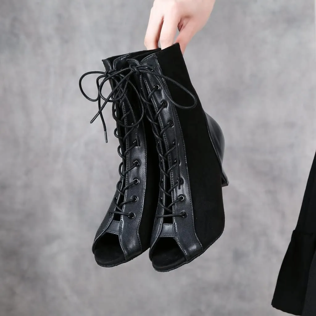 Women Suede Ballroom Dance Boots Latin Salsa Dress Shoes Practice Footwear 2.5inch 3.5inch Heels YT22