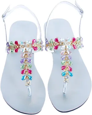 Women Summer Shining Crystal T-Strap Thong Sandals Low Heel Beach Bohemian Diamond Slippers