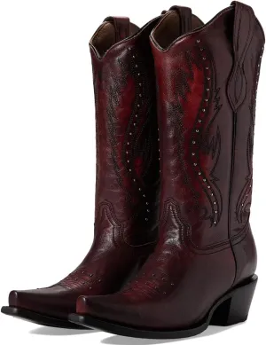 Women Vintage Embroidered Cowboy Boots Knee High Western Boots Chunky Stacked Heel Square Pointed Toe Mid Calf Cowgirl Boots Metallic Matte Pull On V Cut Fall Boot Exotic 4-11 M US