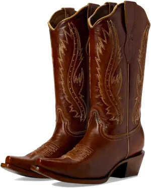 Women Vintage Embroidered Cowboy Boots Knee High Western Boots Chunky Stacked Heel Square Pointed Toe Mid Calf Cowgirl Boots Metallic Matte Pull On V Cut Fall Boot Exotic 4-11 M US
