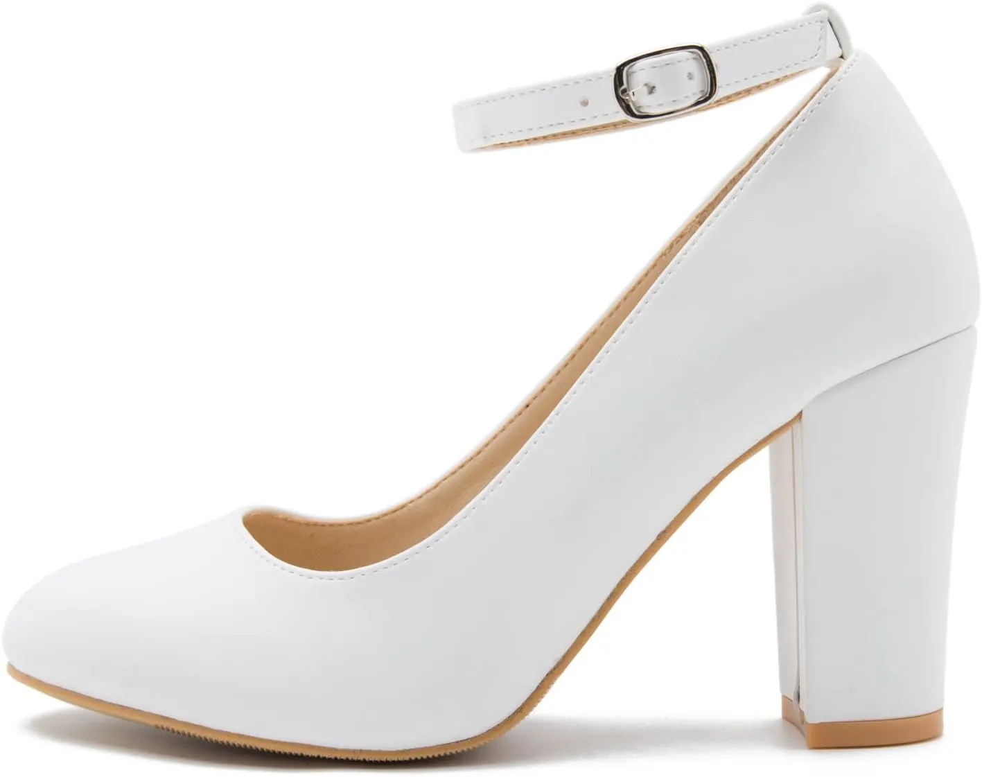 Women's Ankle Strap Pumps Closed Toe Block High Heel Round Toe Mary Jane Shoes