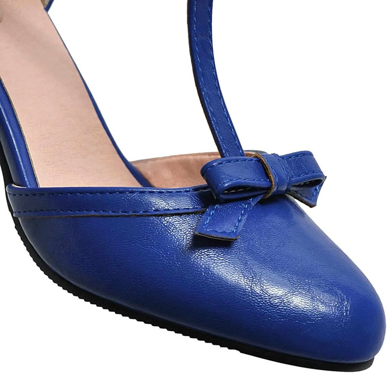Womens Ankle T-Strap Pumps Bowknot Closed Toe Sandals Buckle Comfy Casual Block Mid Heel Dress Shoes