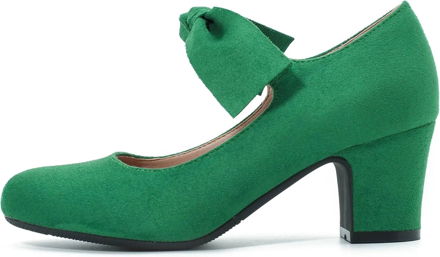 Women's Bow Mary Jane Block Heel Pumps Closed Round Toe Low Chunky Heels Ankle Strap Wedding Dress Evening Party Shoes