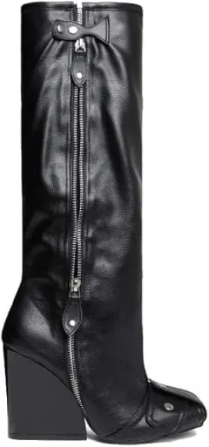 Women's Buckle Detail Square Toe Wedge Heel Knee High Long Boot﻿ Senna
