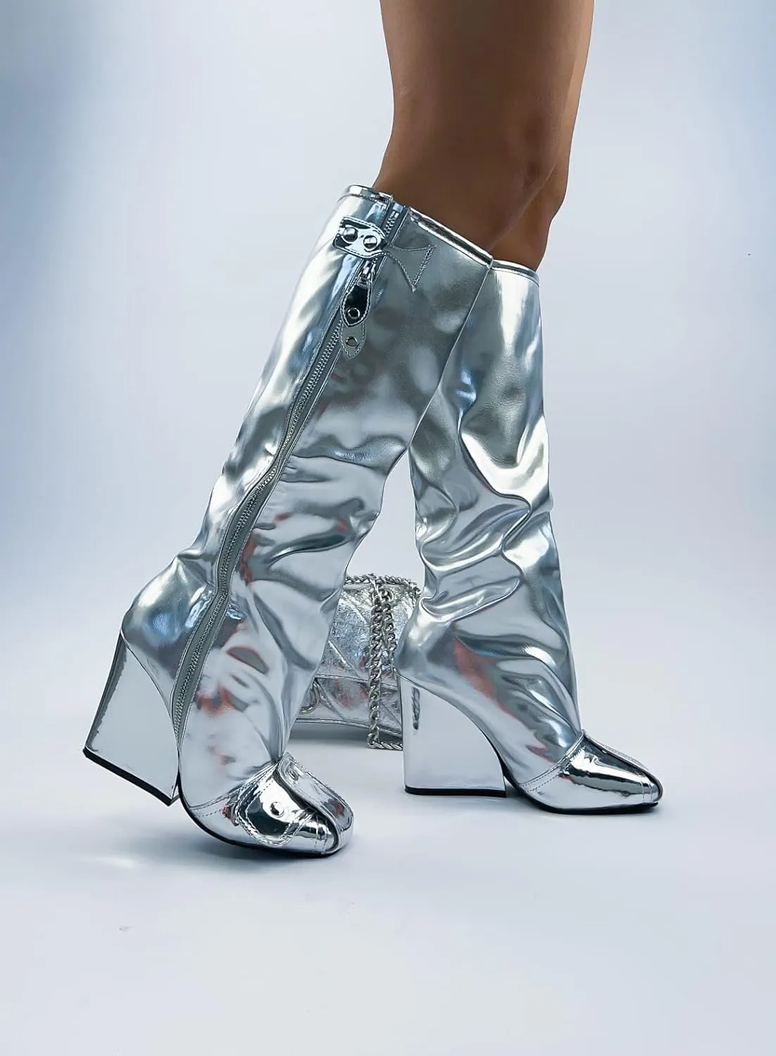 Women's Buckle Detail Square Toe Wedge Heel Knee High Long Boot﻿ Senna