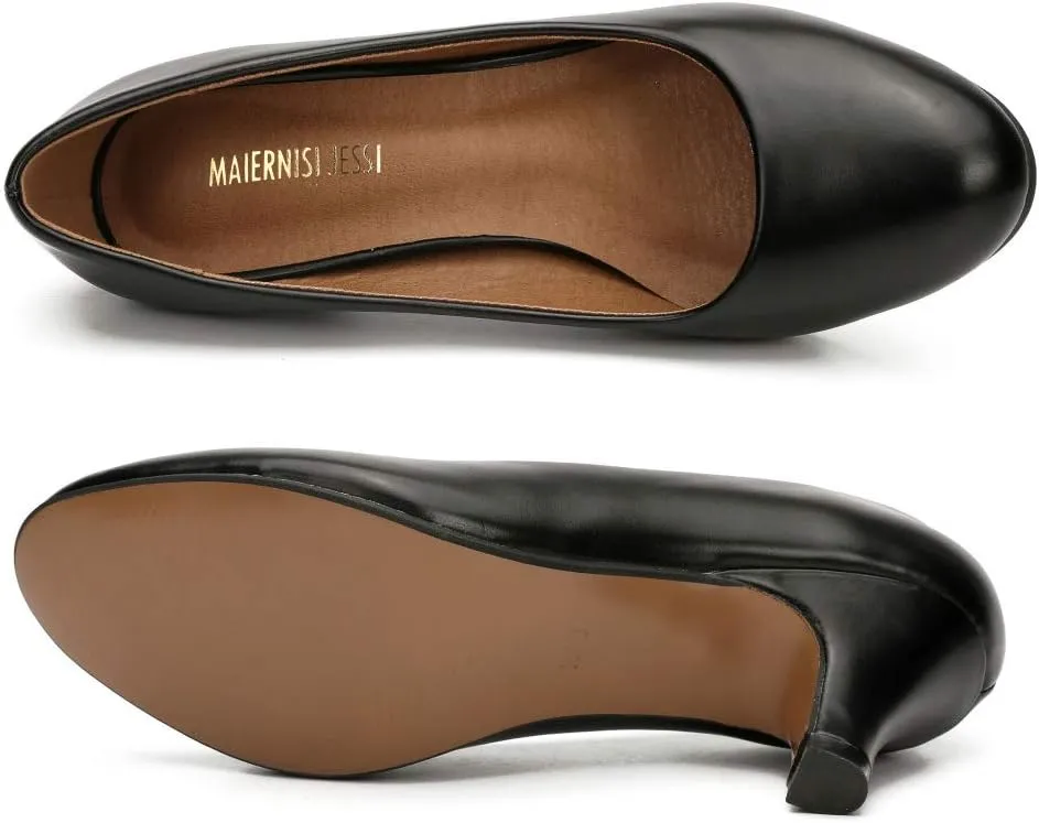 Women's Classic Round Toe Pump Kitten Low Heel Shoes