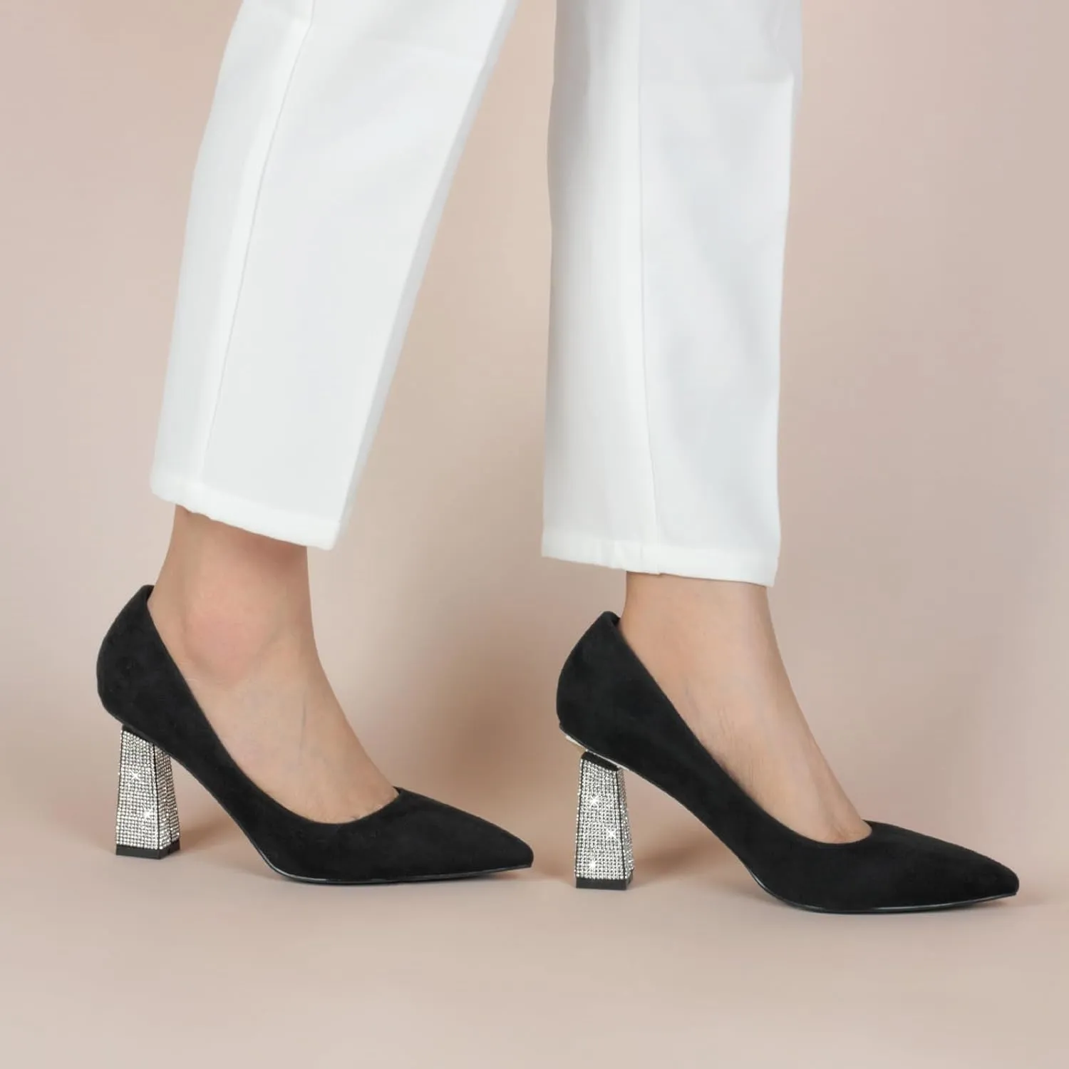 Women's Closed Pointed Toe Pumps Chunky Block High Heel Dress Office Party Wedding Shoes for Women