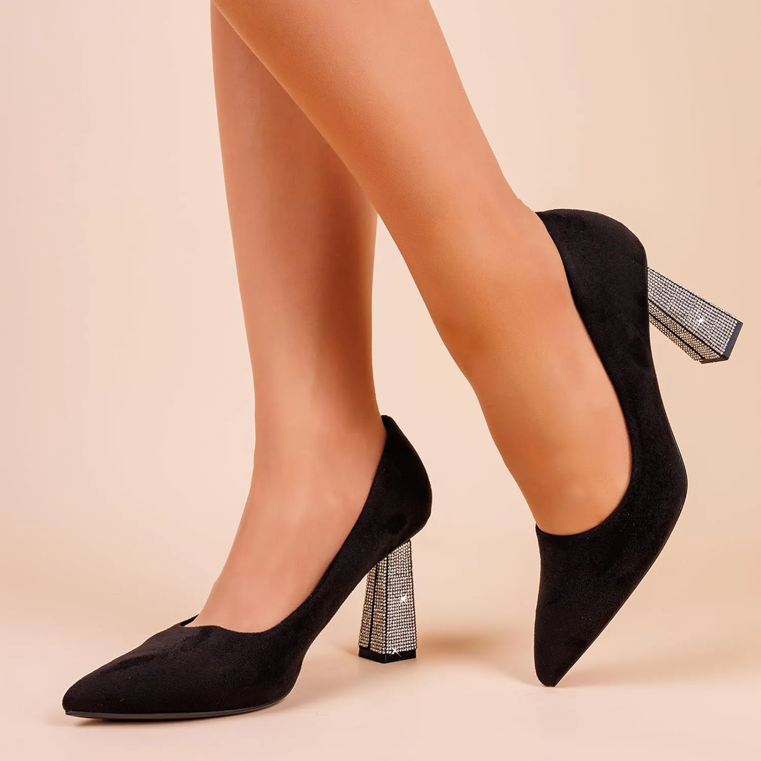 Women's Closed Pointed Toe Pumps Chunky Block High Heel Dress Office Party Wedding Shoes for Women