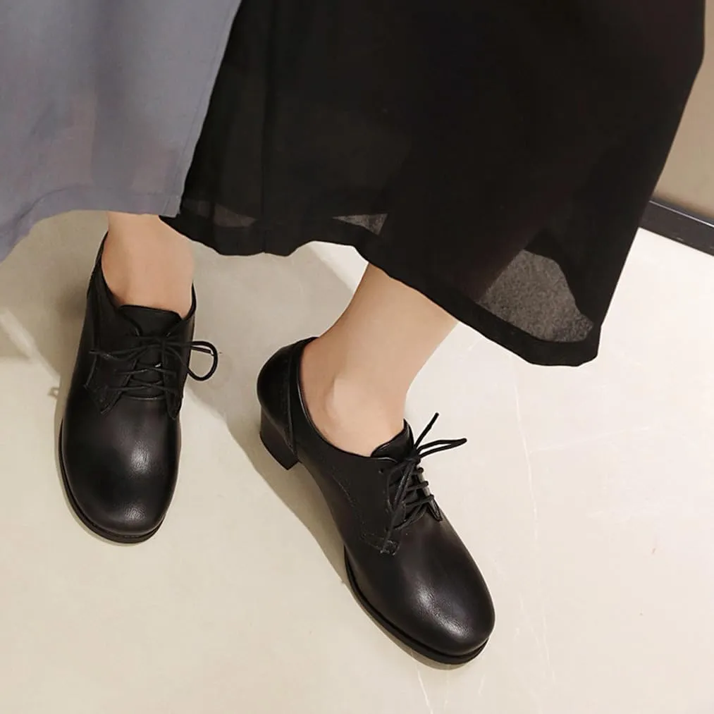 Women's Closed Toe Chunky Block Heel Oxfords Wingtip Lace Up Mid Heel Pumps Vintage Brogue Dress Shoes