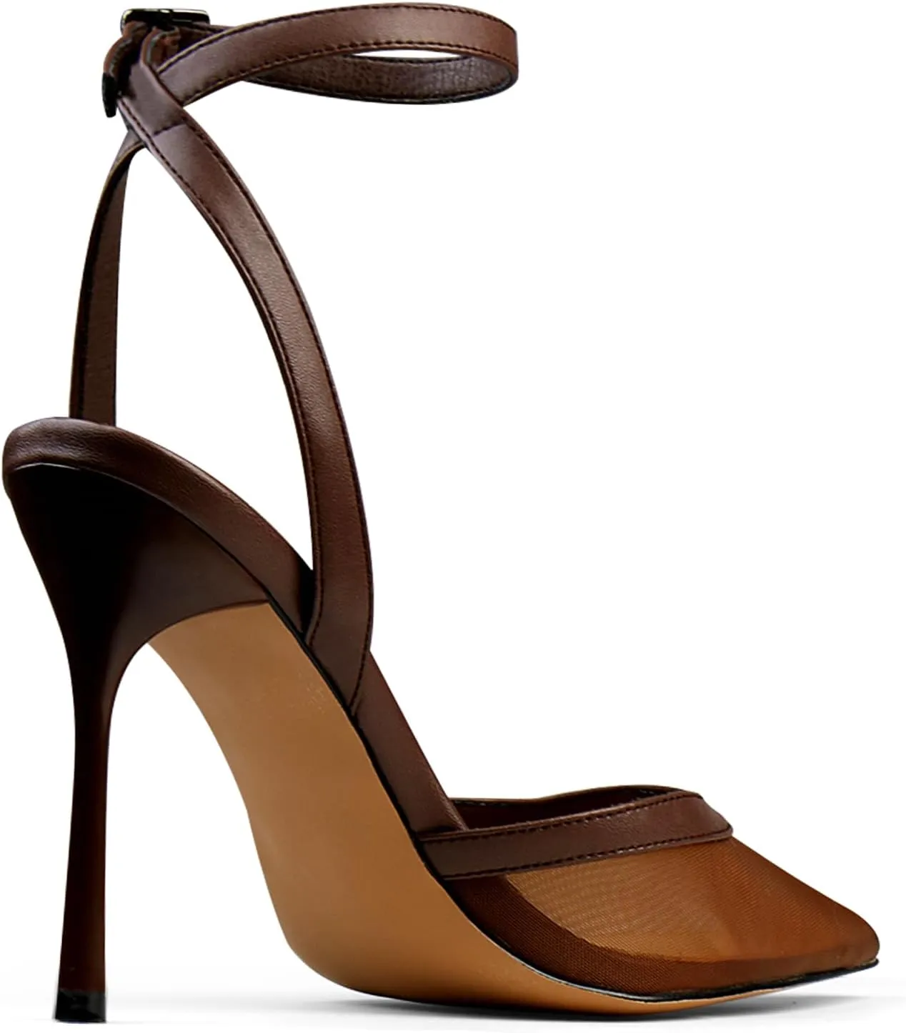 Women's Closed Toe Heeled Sandals Ankle Buckle Strap Mesh Shoes Funky Cowhide Pointed Dresses