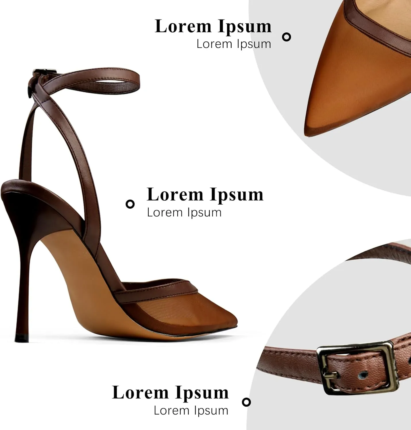 Women's Closed Toe Heeled Sandals Ankle Buckle Strap Mesh Shoes Funky Cowhide Pointed Dresses