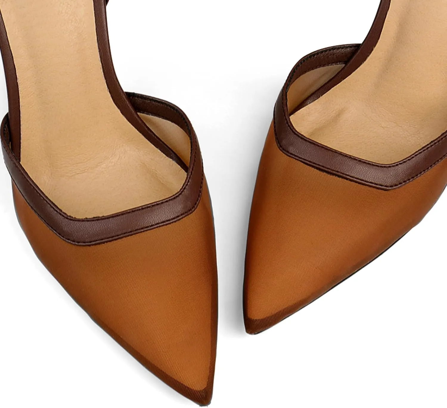 Women's Closed Toe Heeled Sandals Ankle Buckle Strap Mesh Shoes Funky Cowhide Pointed Dresses