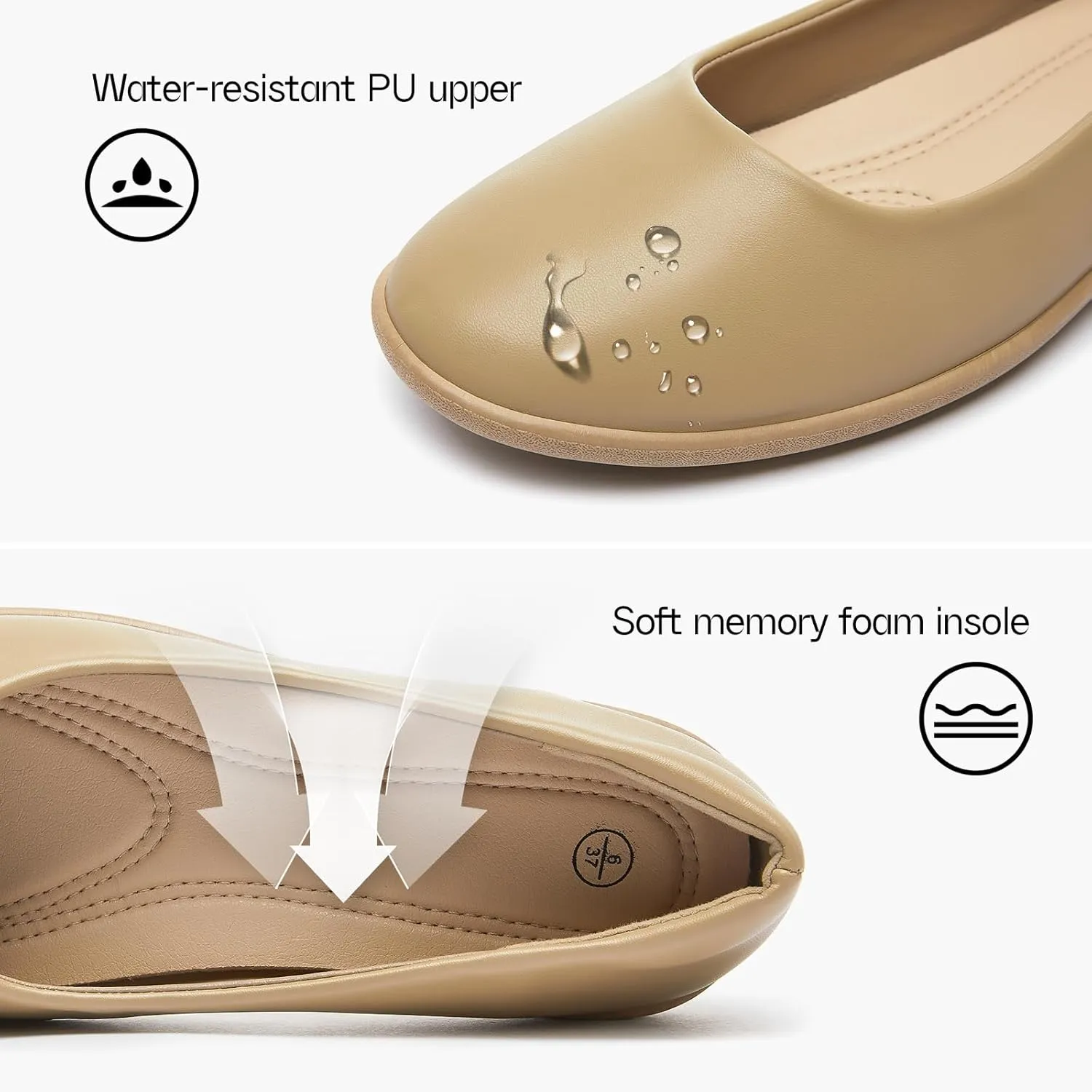 Women's Comfortable Black Leather Dress Ballerina Flats for Office and Work