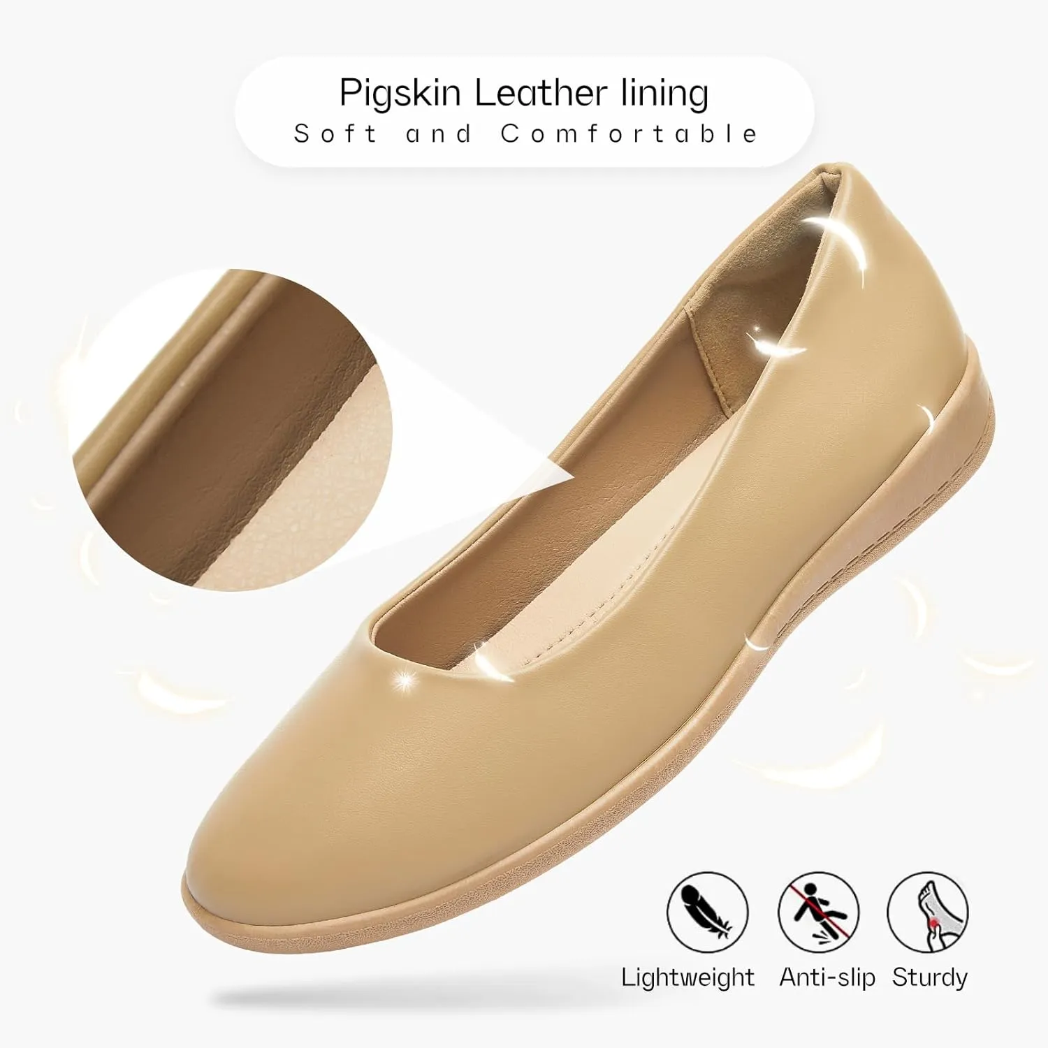 Women's Comfortable Black Leather Dress Ballerina Flats for Office and Work