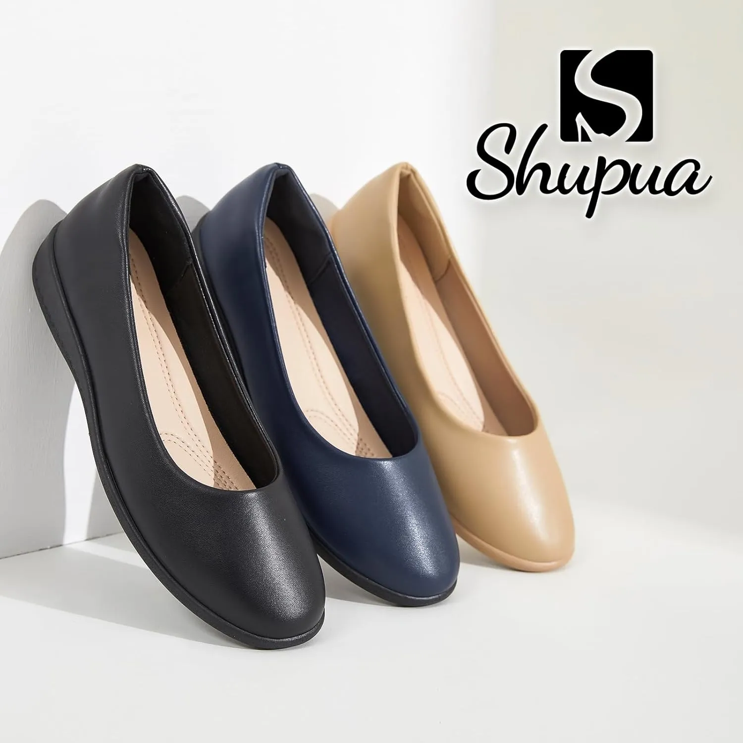 Women's Comfortable Black Leather Dress Ballerina Flats for Office and Work