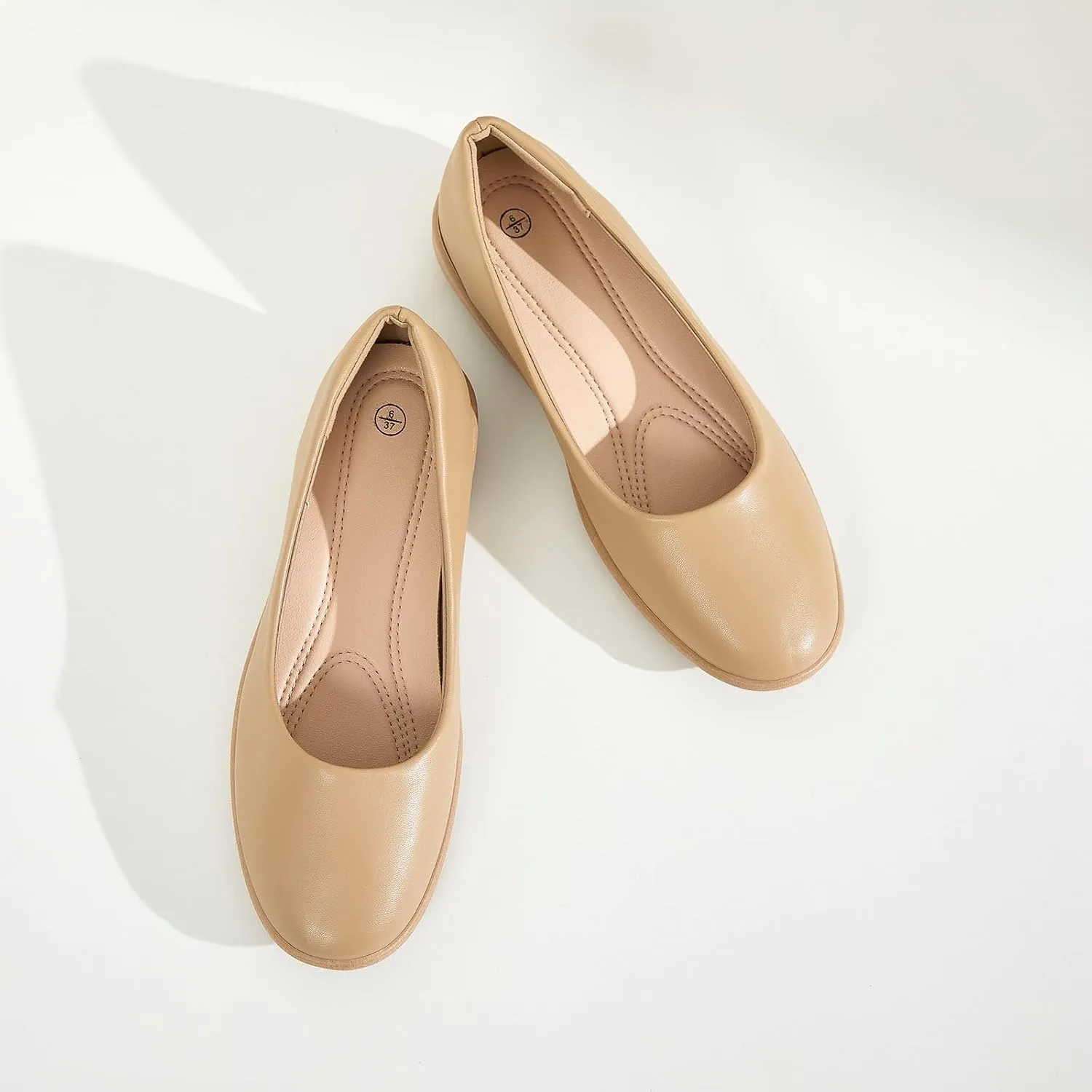 Women's Comfortable Black Leather Dress Ballerina Flats for Office and Work