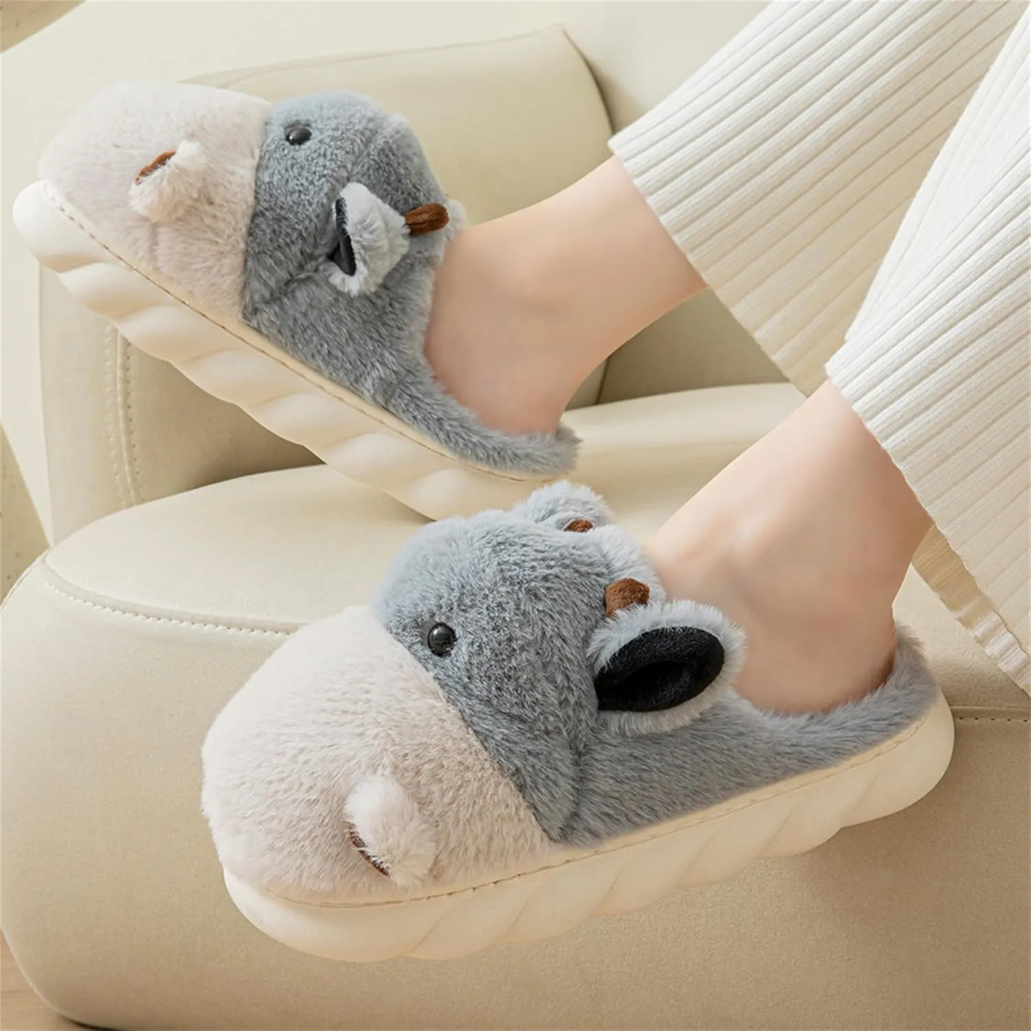 Womens Cute shoes hippo slippers Animal Slippers Novelty Cozy Fuzzy Slippers Soft Plush Winter Warm House Shoes cotton slippers