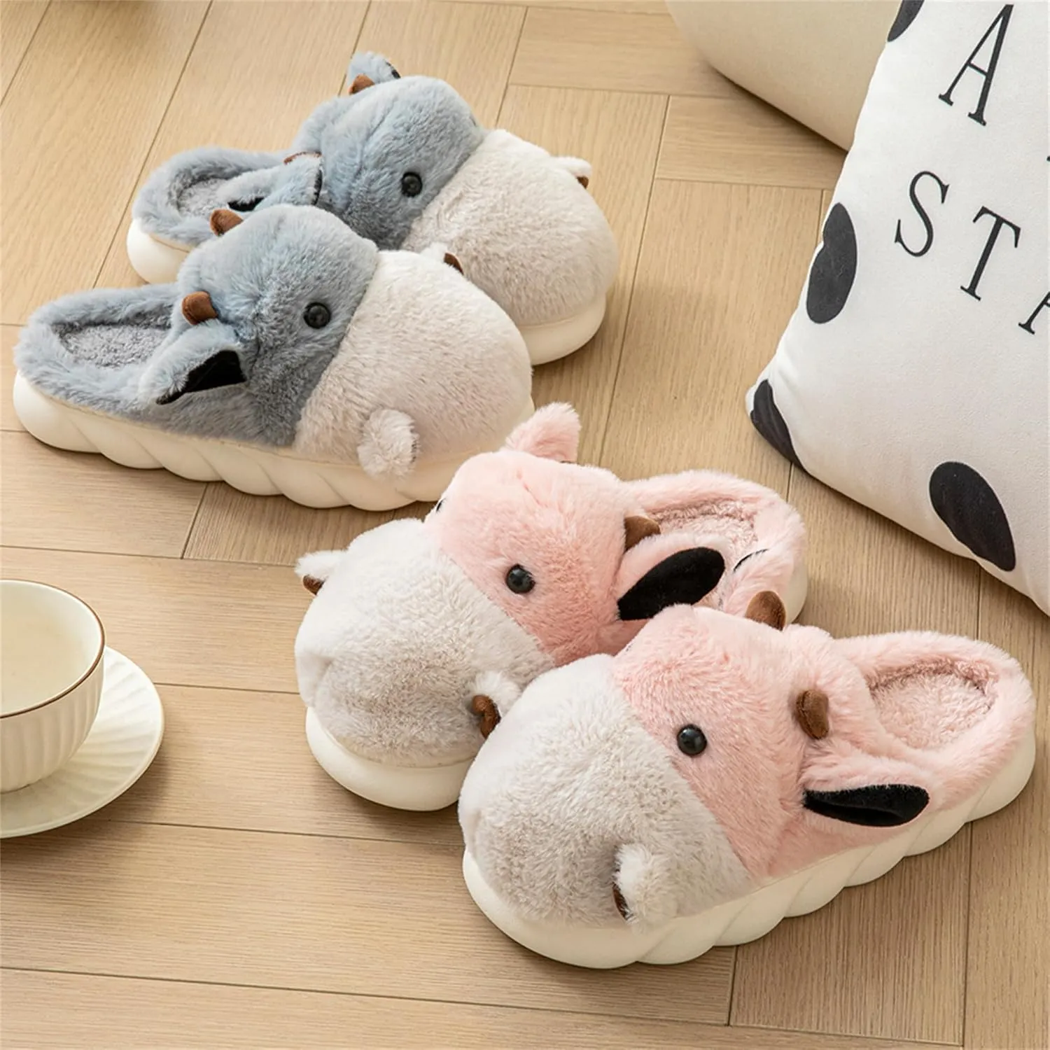 Womens Cute shoes hippo slippers Animal Slippers Novelty Cozy Fuzzy Slippers Soft Plush Winter Warm House Shoes cotton slippers