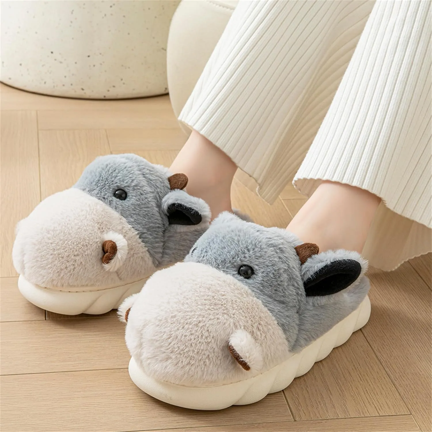 Womens Cute shoes hippo slippers Animal Slippers Novelty Cozy Fuzzy Slippers Soft Plush Winter Warm House Shoes cotton slippers