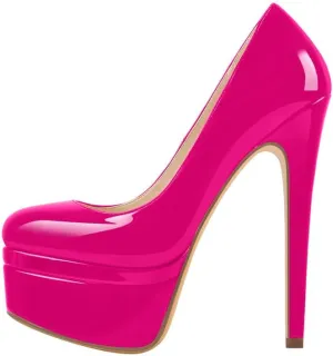 Women's Double Platform Round Closed Toe Stiletto High Heel Pumps