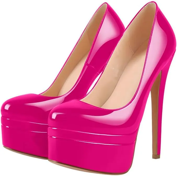 Women's Double Platform Round Closed Toe Stiletto High Heel Pumps