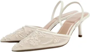 Women's Embroidered Mesh Slingback Pumps with Pointed Toe & Thin Heels - Elastic Strap Dress Shoes for Women Perfect for Parties & Formal Events for Women