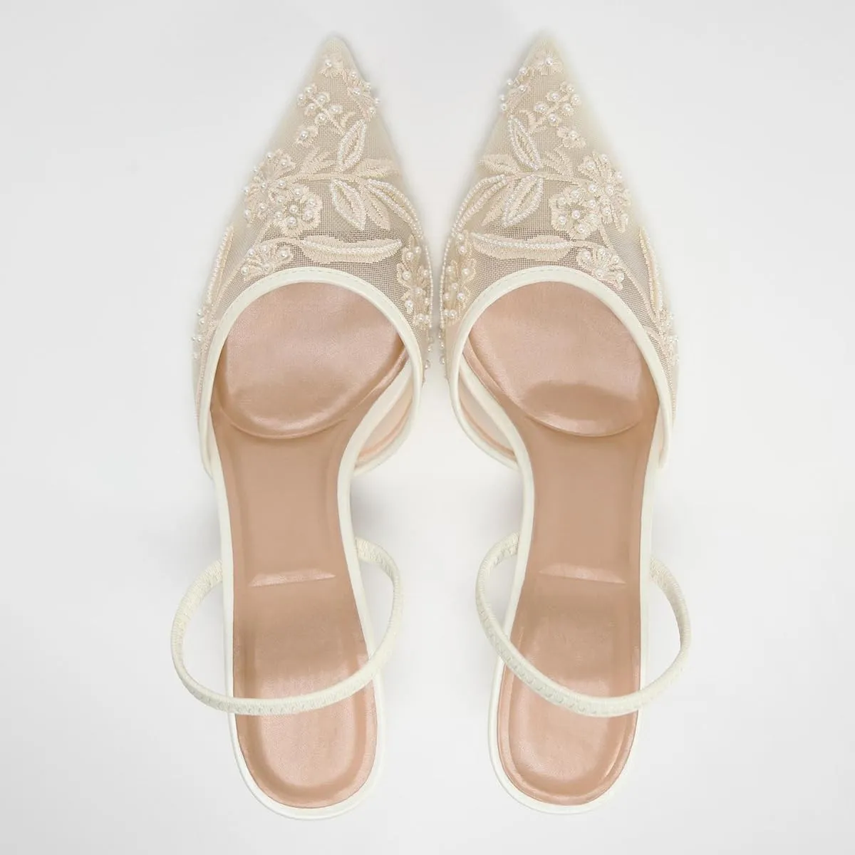 Women's Embroidered Mesh Slingback Pumps with Pointed Toe & Thin Heels - Elastic Strap Dress Shoes for Women Perfect for Parties & Formal Events for Women