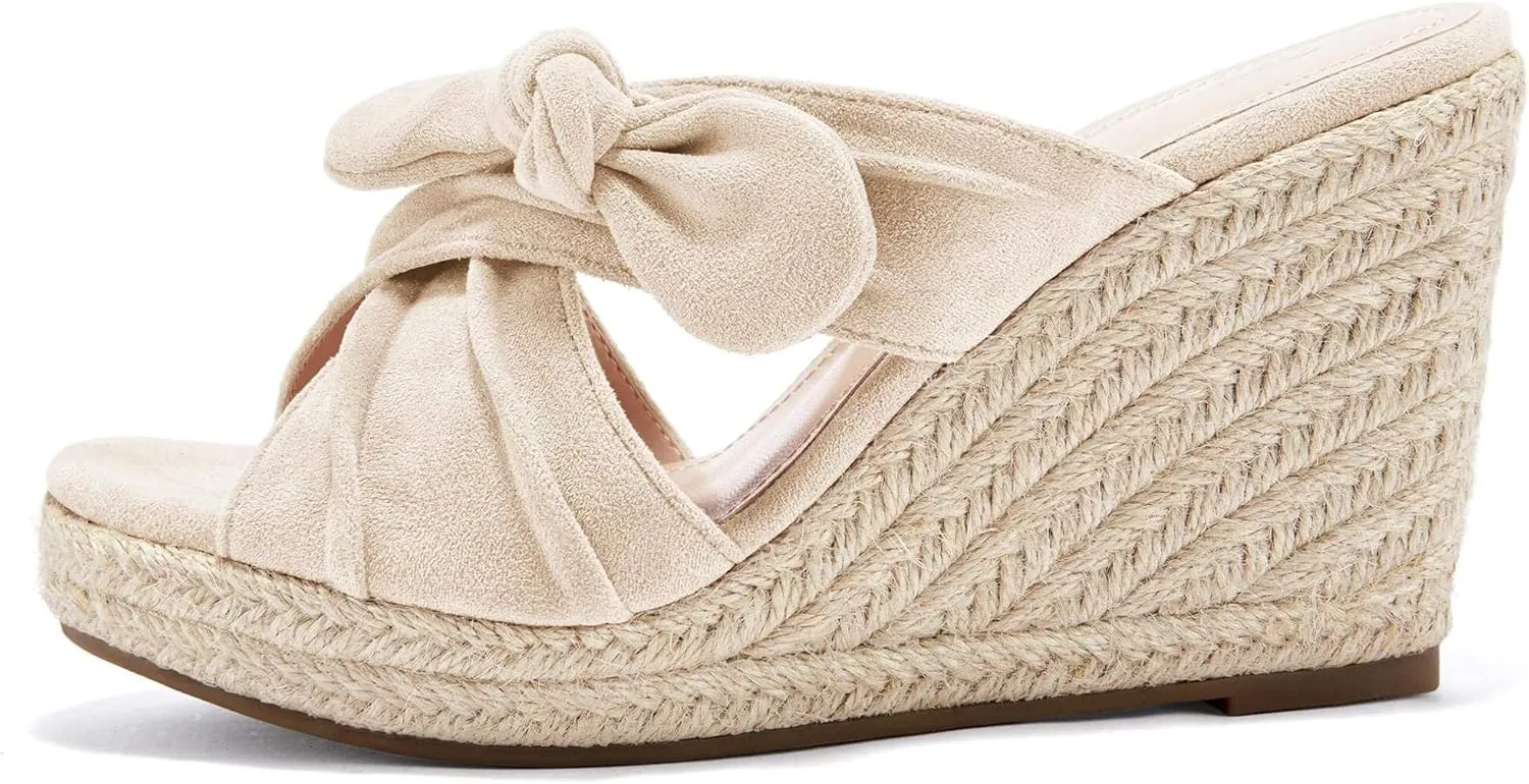 Womens Espadrilles Wedge Sandals Slides Platform Slip on Bow Knot Open Toe Summer Mules Shoes