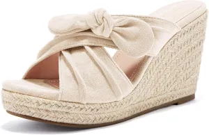 Womens Espadrilles Wedge Sandals Slides Platform Slip on Bow Knot Open Toe Summer Mules Shoes