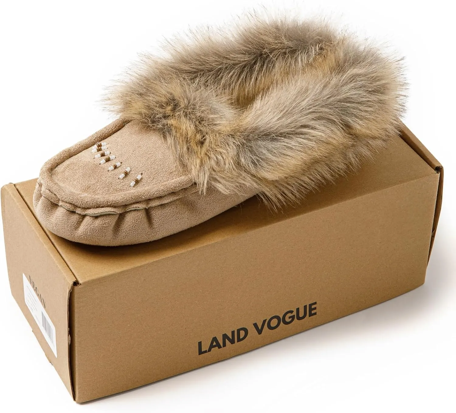 Women's Faux-Fur Beaded Vegan Moccasin Slipper Shoes