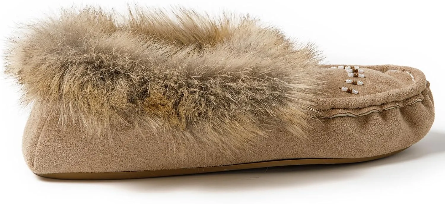 Women's Faux-Fur Beaded Vegan Moccasin Slipper Shoes