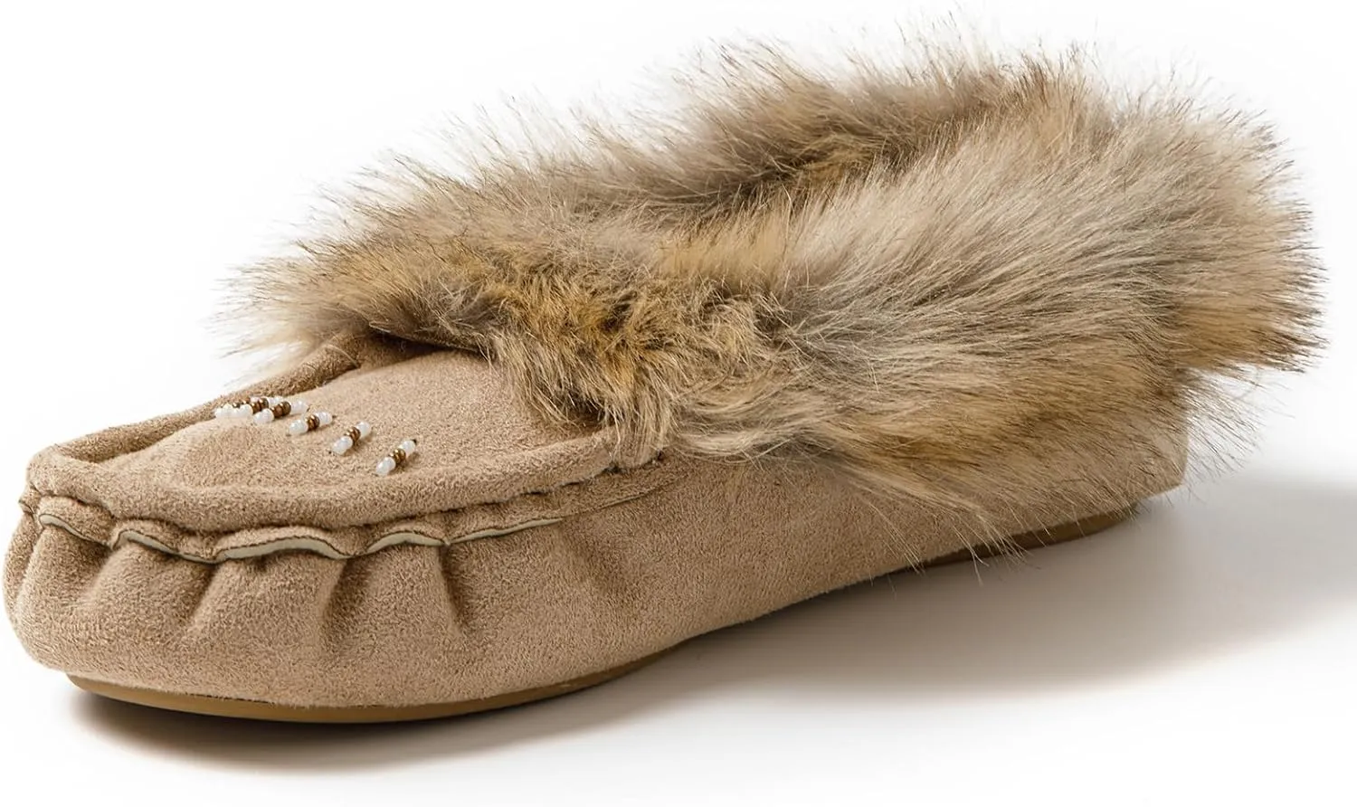 Women's Faux-Fur Beaded Vegan Moccasin Slipper Shoes