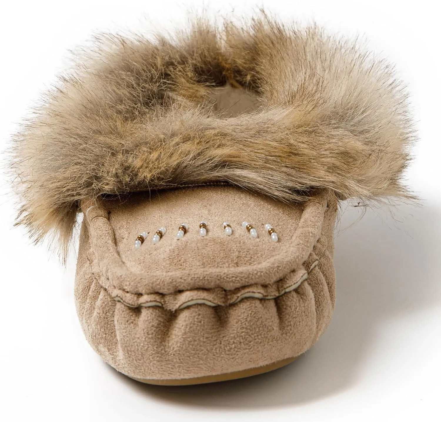 Women's Faux-Fur Beaded Vegan Moccasin Slipper Shoes