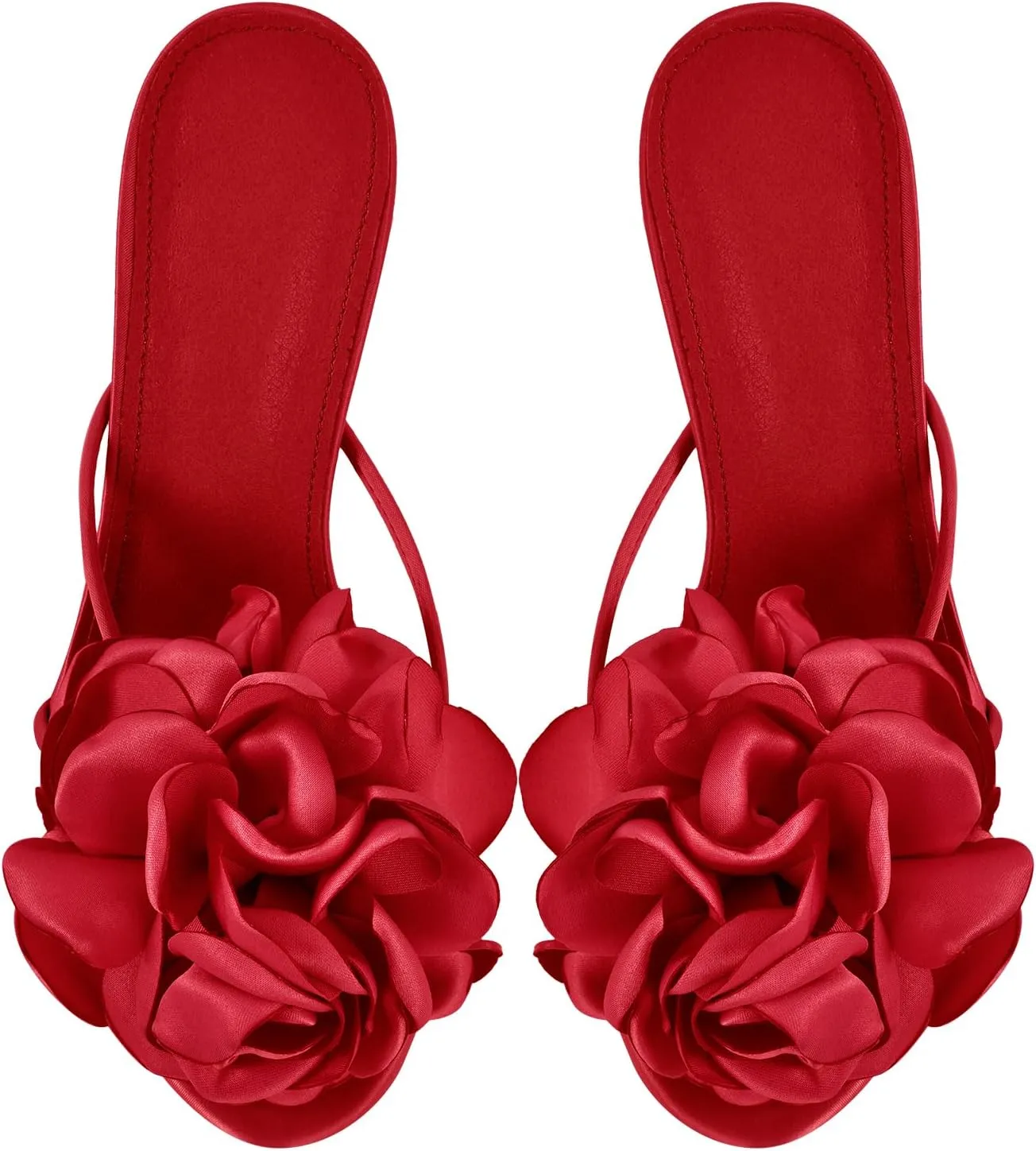 Women's Flower Sandals Medium Low Kitten Heel Transparent Stiletto Heel Square Toe Slipper