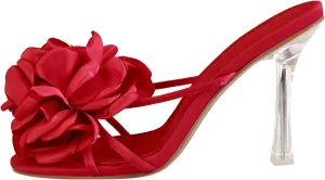 Women's Flower Sandals Medium Low Kitten Heel Transparent Stiletto Heel Square Toe Slipper
